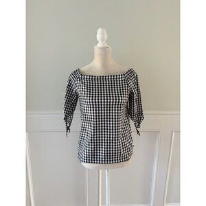 Ripe Black & White Gingham Tie-Sleeve Cotton Blouse Size S